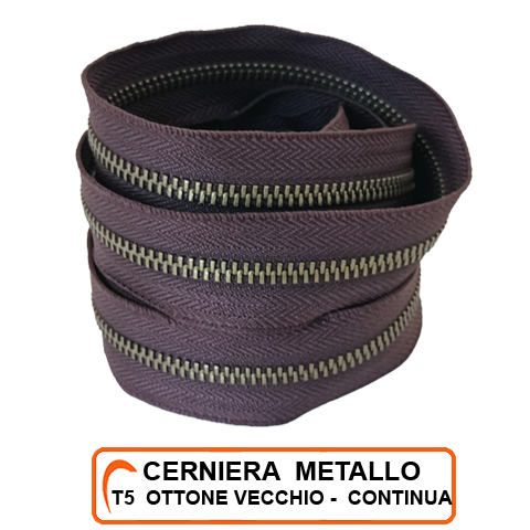 Vivosano - CERNIERA LAMPO METALLO T5 CONTINUA AL MT - OTTONE VECCHIO